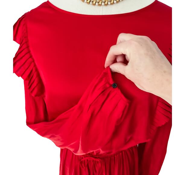The Kooples “Short red dress” pleated ruffle satin mini dress medium size M - Picture 6 of 12